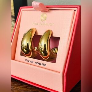 House of Harlow 1960 Gold Chunky Semi Hoop Earrings Large Statement NWT
